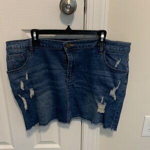 SHEIN Blue Distressed Denim Mini Skirt